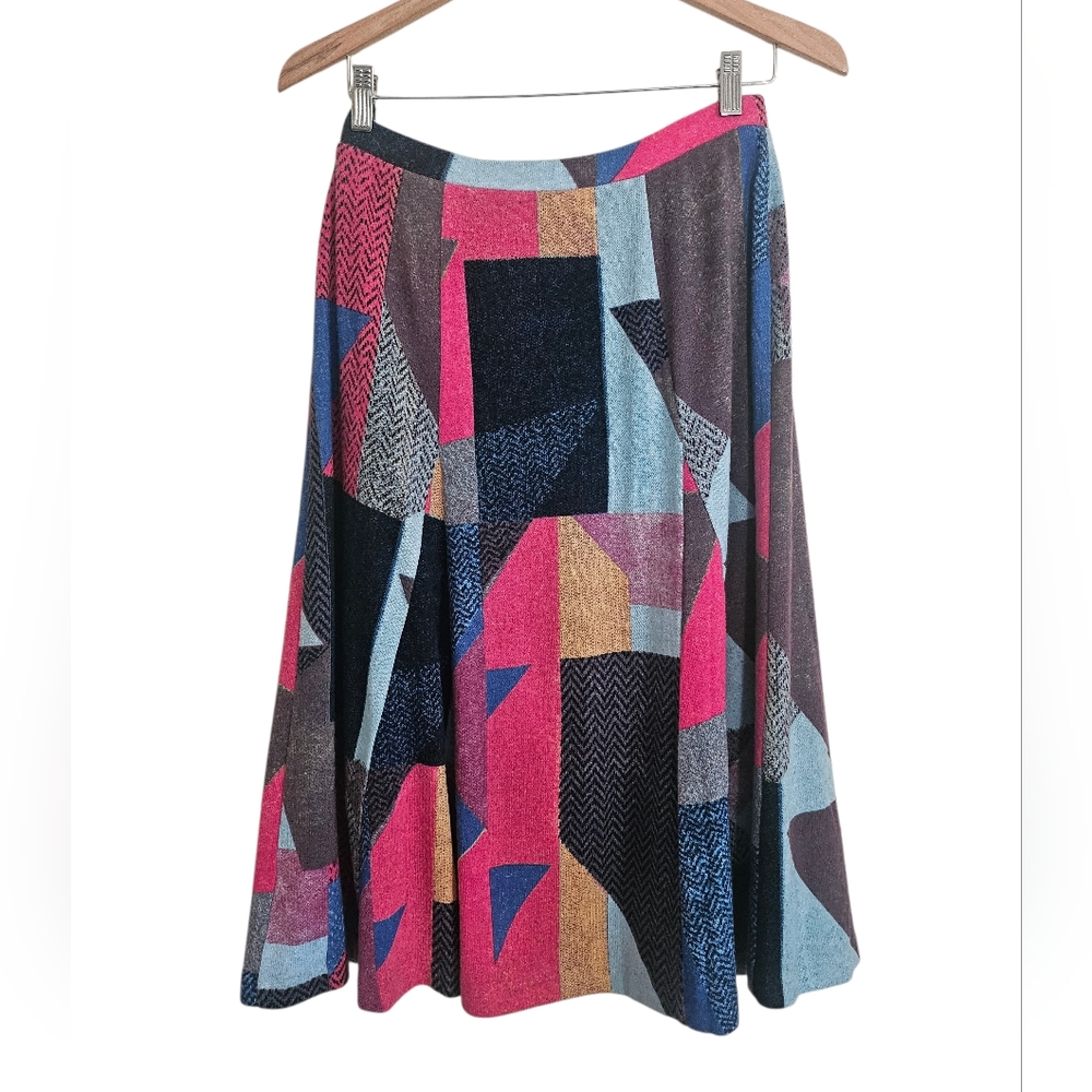 Maeve Anthropologie Cubist Knit Abstract Geometric Print A-Line Midi Skirt, Sz S